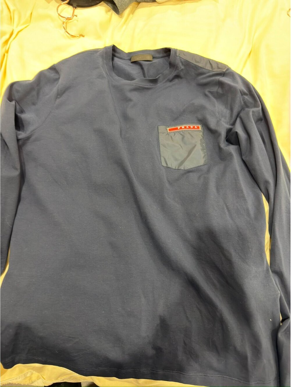 Prada Men's Navy Blue Long Sleeve Pocket T-Shirt Medium